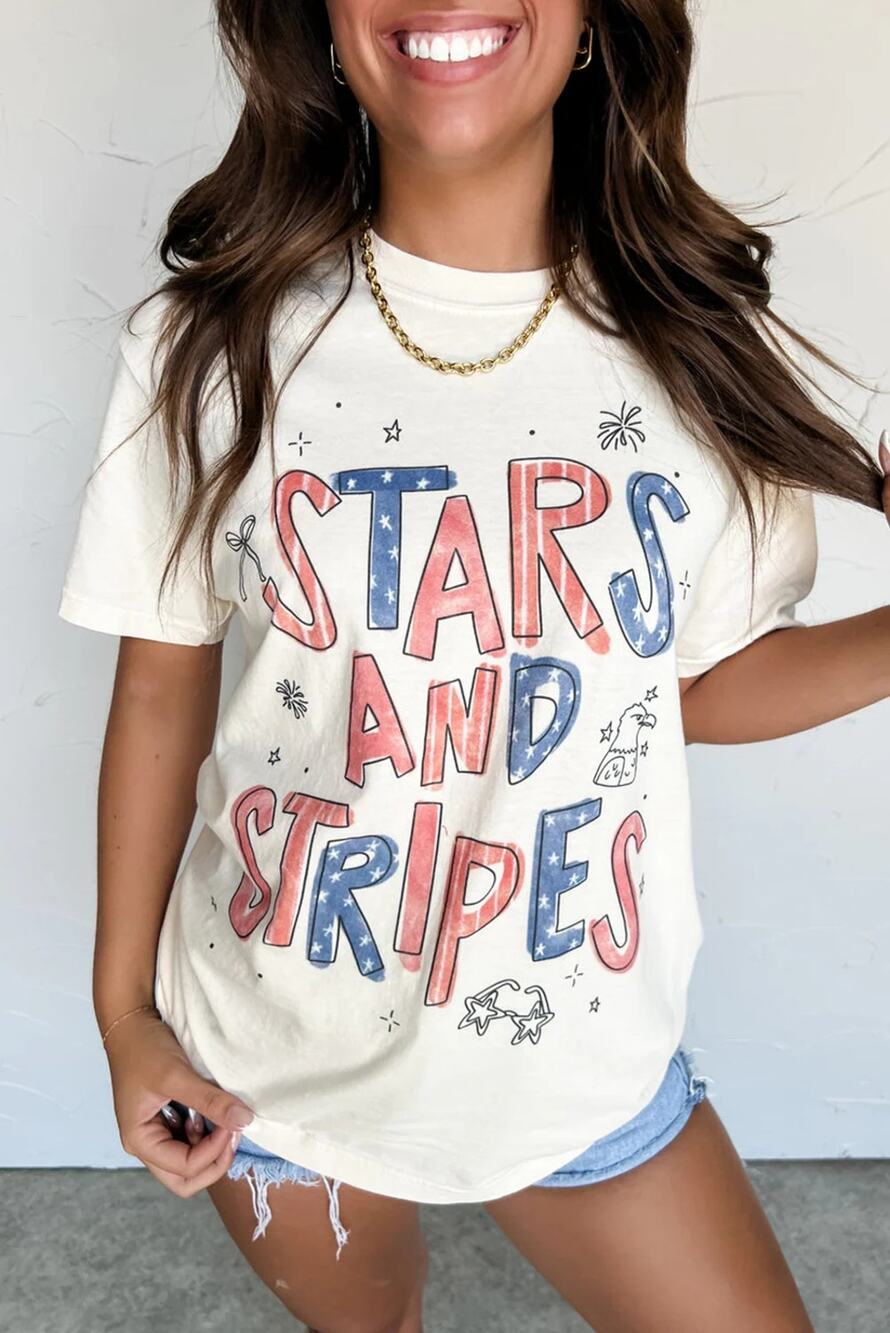 White STARS AND STRIPES Crew Neck Patriotic Tee